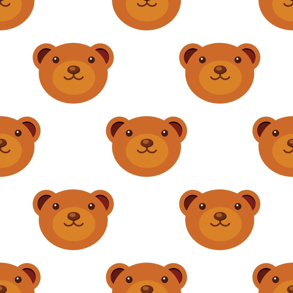 Brown teddy bear cute face. Pretty bear toy seamless pattern. Vector illustration