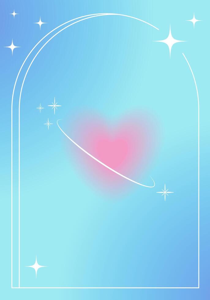 Blue gradient poster with blurred heart in y2k style. Elegant retro web banner for valentines day vector