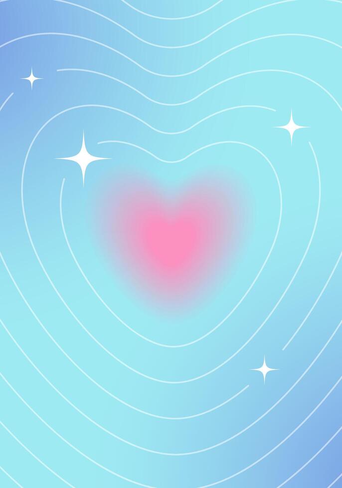 Blue gradient poster with heart in center and an aura. Elegant retro banner for Valentine's Day vector
