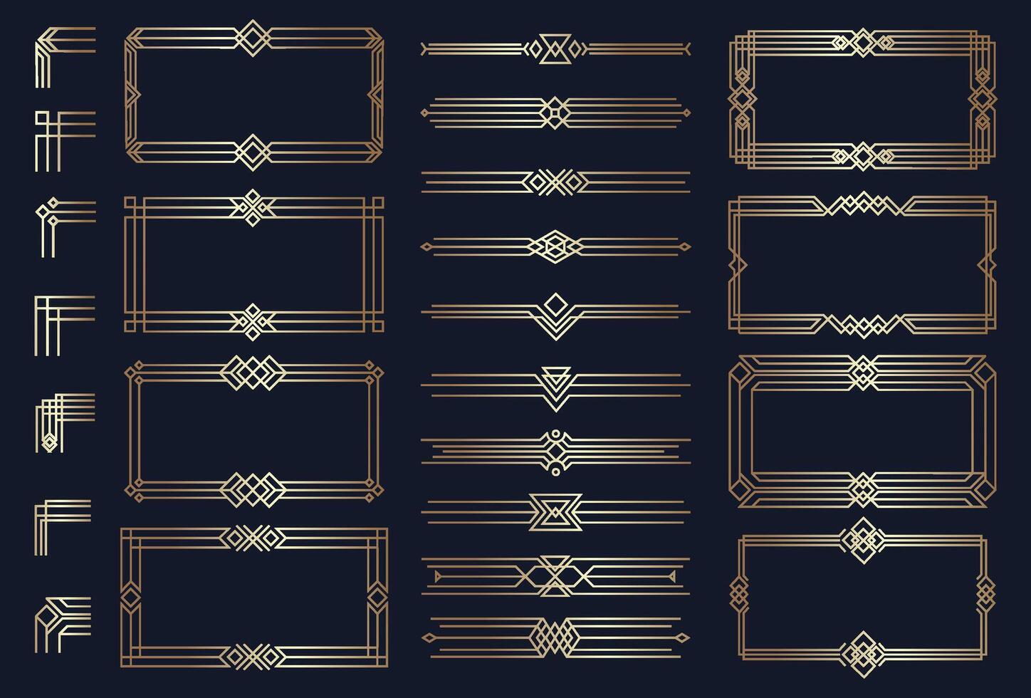 Art deco frames. Vintage elegant borders for wedding invitations, elegant classic geometric shapes for card design. Vector isolated set