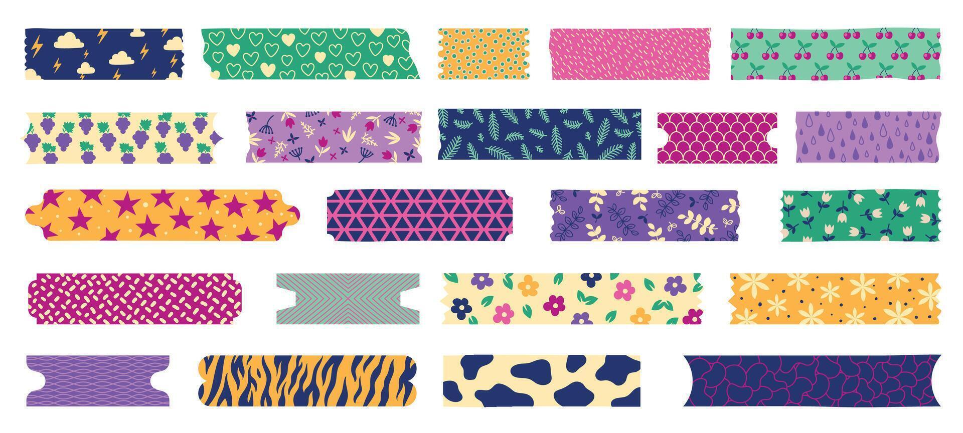 Decorative tape shape collection. Cute borders for planner, scrapbook and memo, scotch tape pattern. Vector washi tape set