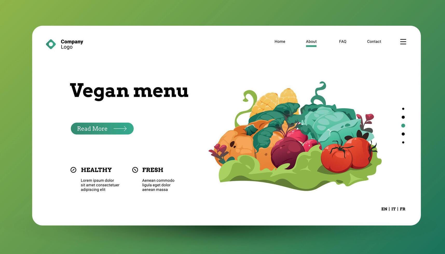 Vegetables landing page. Web page mockup with cartoon healthy nutrition grocery food, fresh greens vegetarian banner. Vector website template