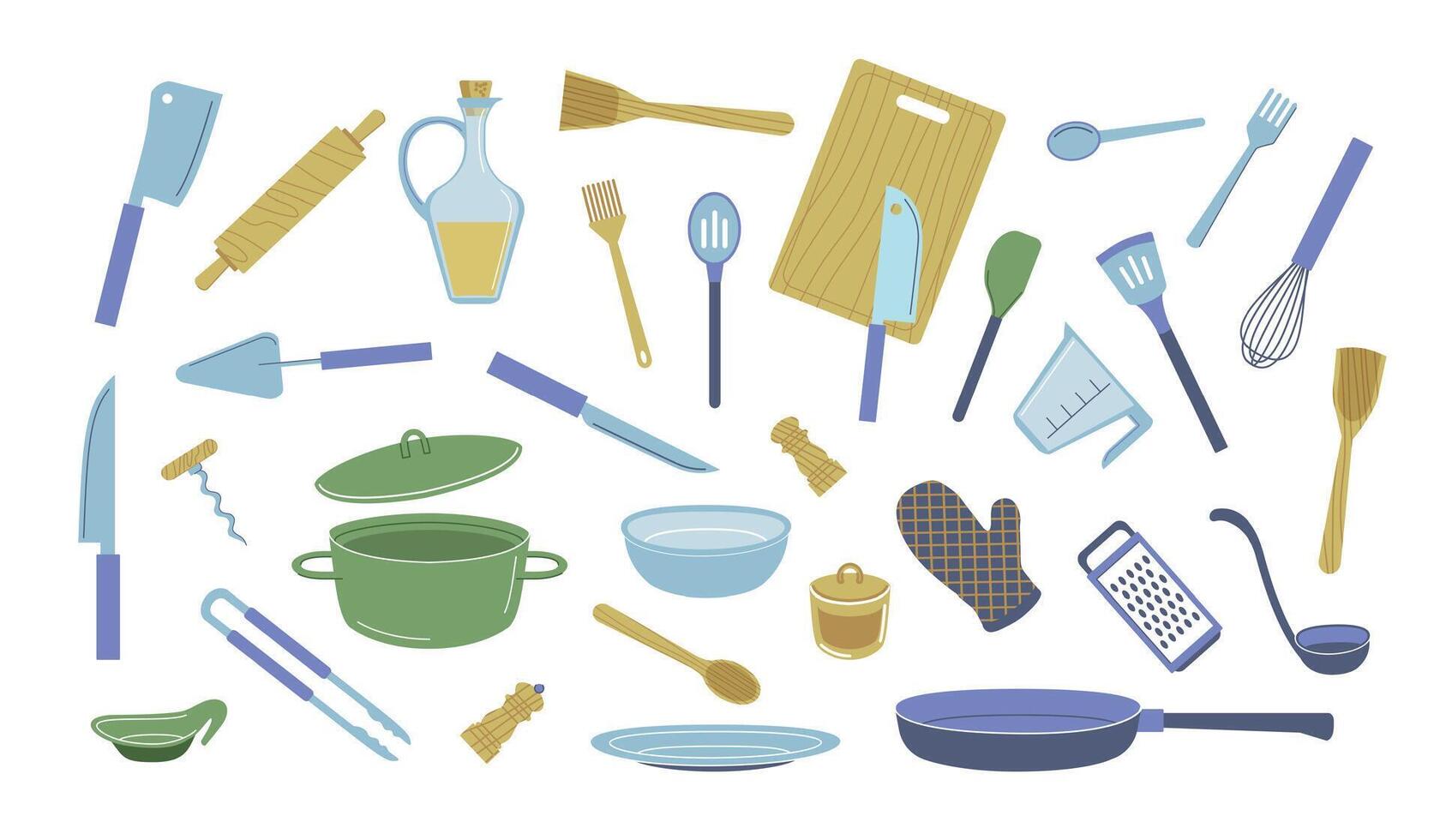 Cartoon kitchenware set. Vector kitchen utensils tools and equipment, cartoon cooking appliance. Vector cookware isolated set