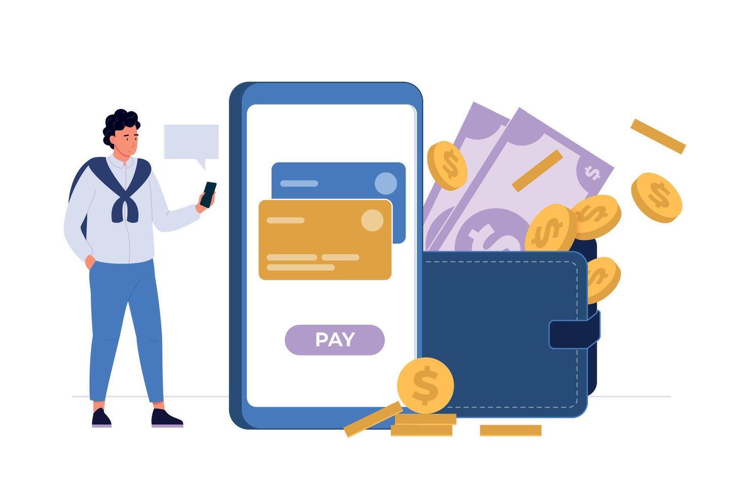 Online payment use smartphone for transaction and safe vector