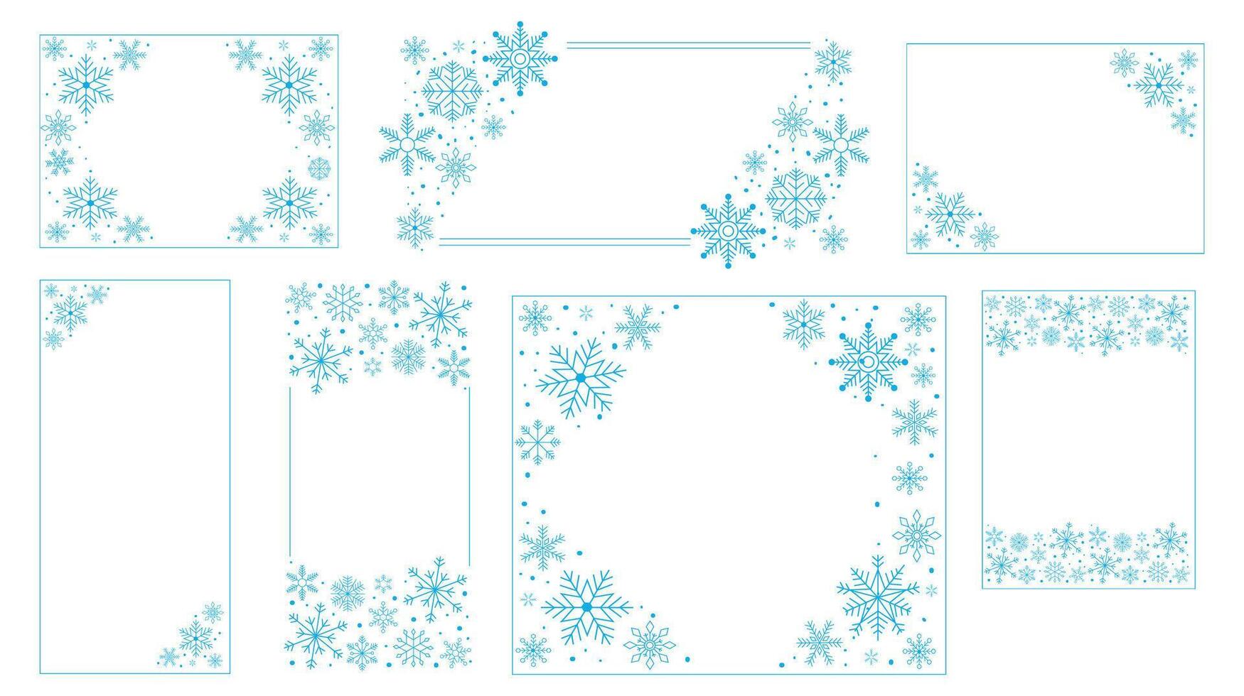 decorativo marcos con copos de nieve. Clásico lujo festivo divisores para títulos certificado, filigrana invierno ornamental esquina diseño. vector aislado conjunto