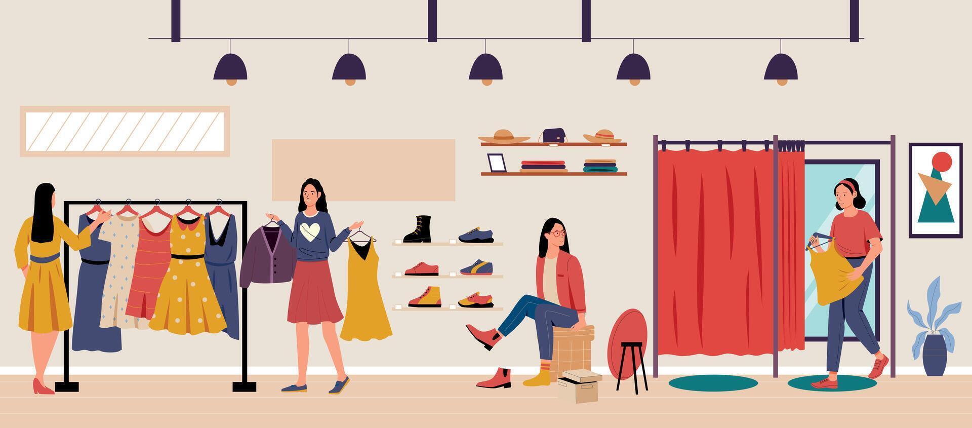 Shopping and buying concept, store interior fashion vector