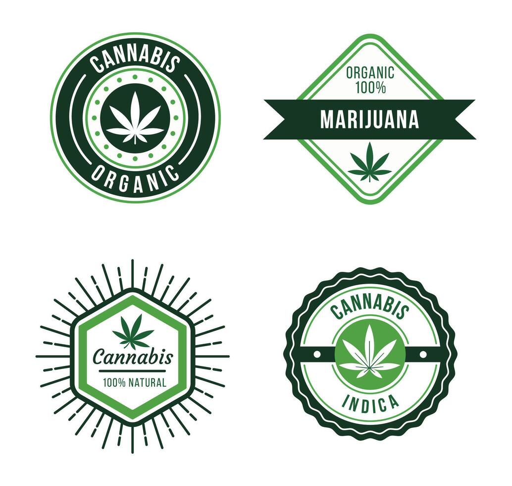 Marijuana label, medical drugs badge, natural cannabis vector