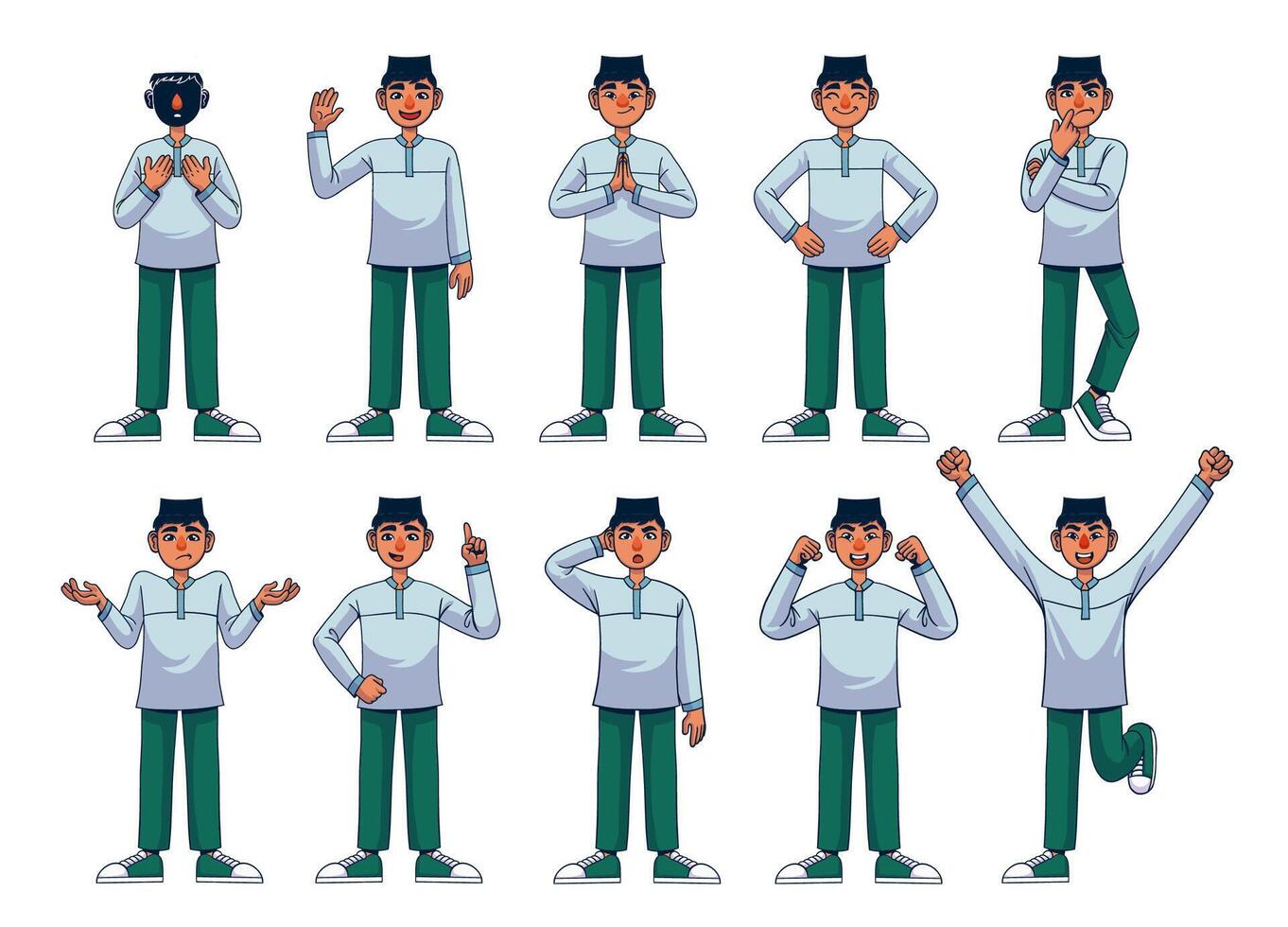 Arab muslim boy character set illustration vector