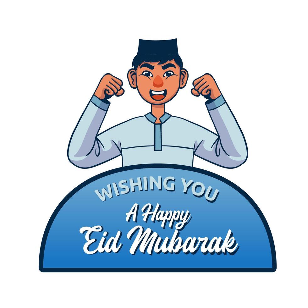 eid Mubarak saludo diseño con contento chico ilustración vector