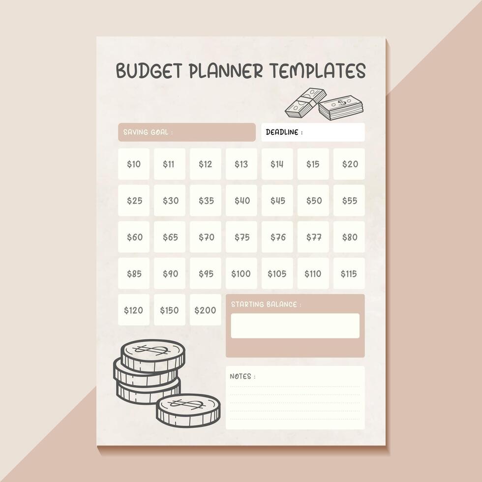 Brown Pastel Budget Planner Templates vector