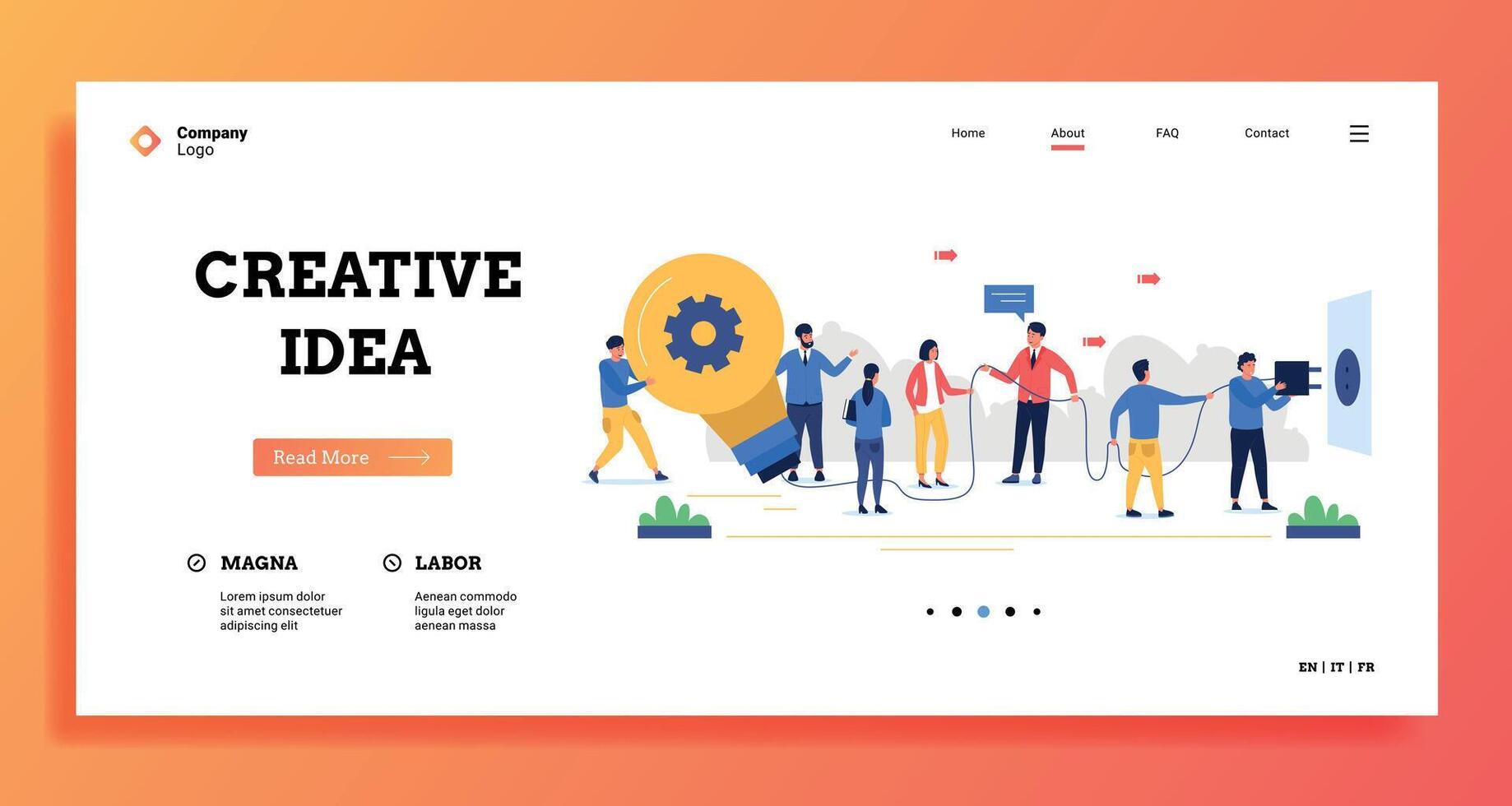 Creative idea landing. Web site template with group of coworkers working together on problem solution concept. Vector business illustration