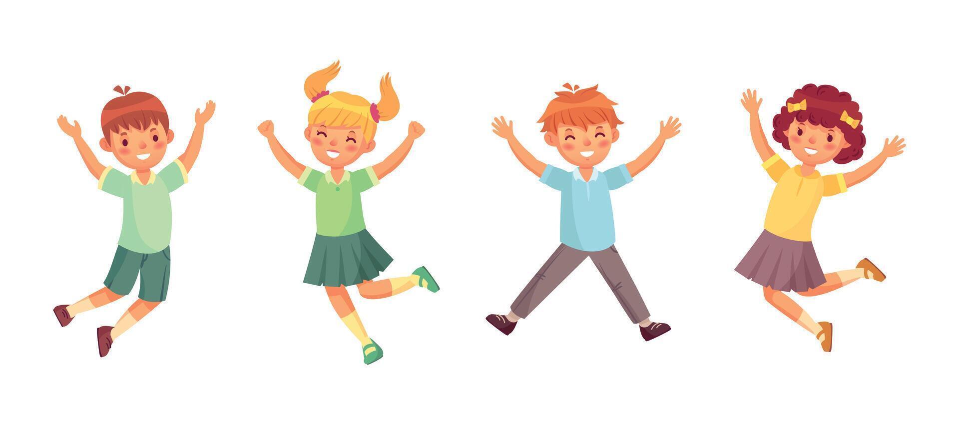 Jumping kids enjoying and feel happy awesome vector