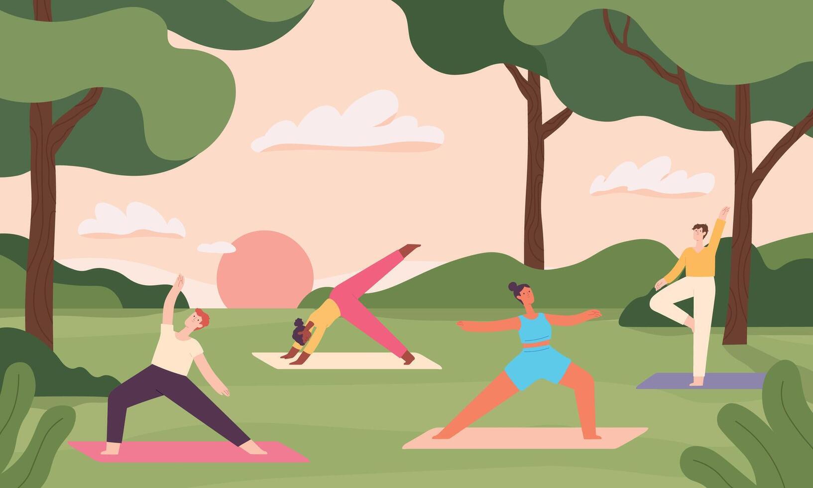 yoga en ciudad parque, concentración y meditación vector