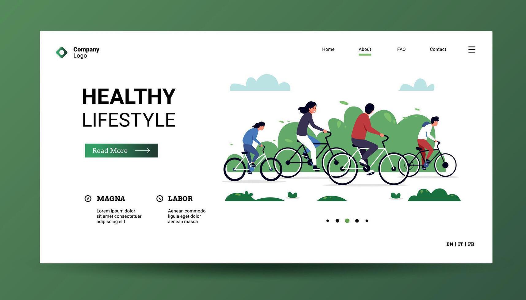 Bicycle landing. Web page template with character on bike ride in park, summer outdoor activity concept. Vector homepage with healthy cyclist