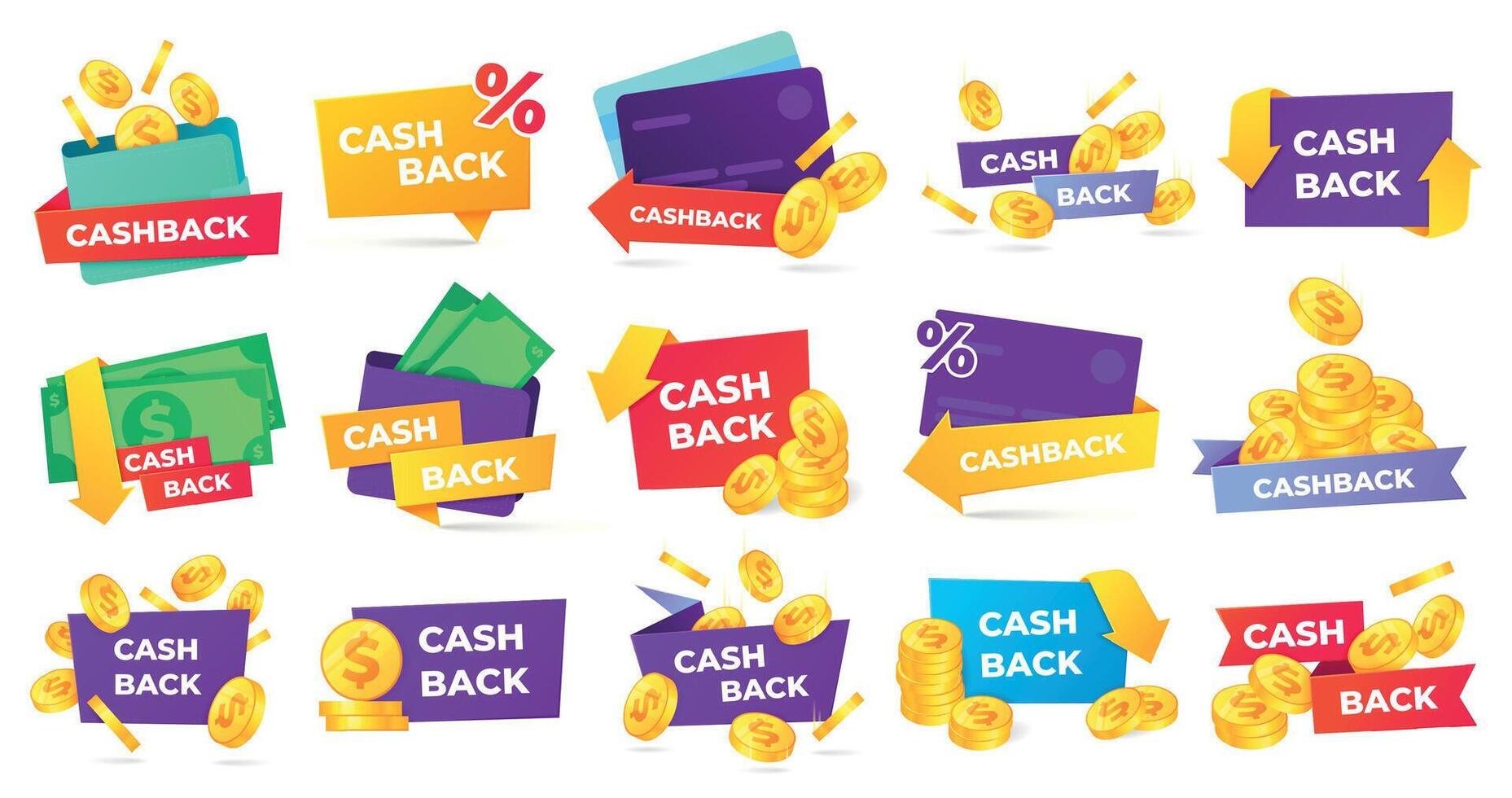 Cashback badges collection, get reward for purchase vector
