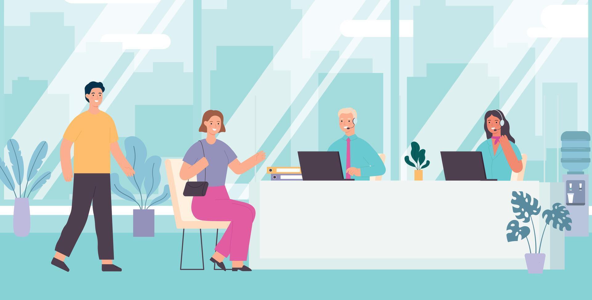 Bank employees and clients banking support and service vector