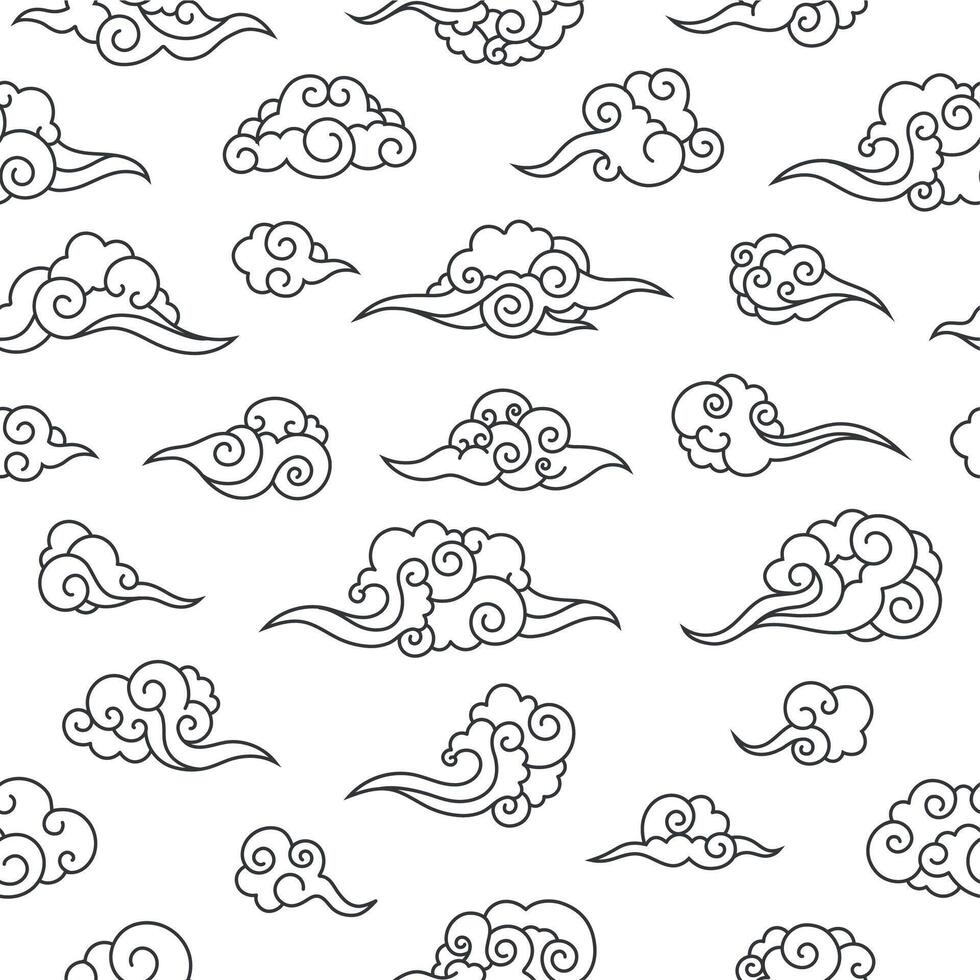 Japanese cloud pattern. Seamless print of traditional oriental cloud festive decoration art. Vector Chinese Korean Thai curly doodle clouds texture