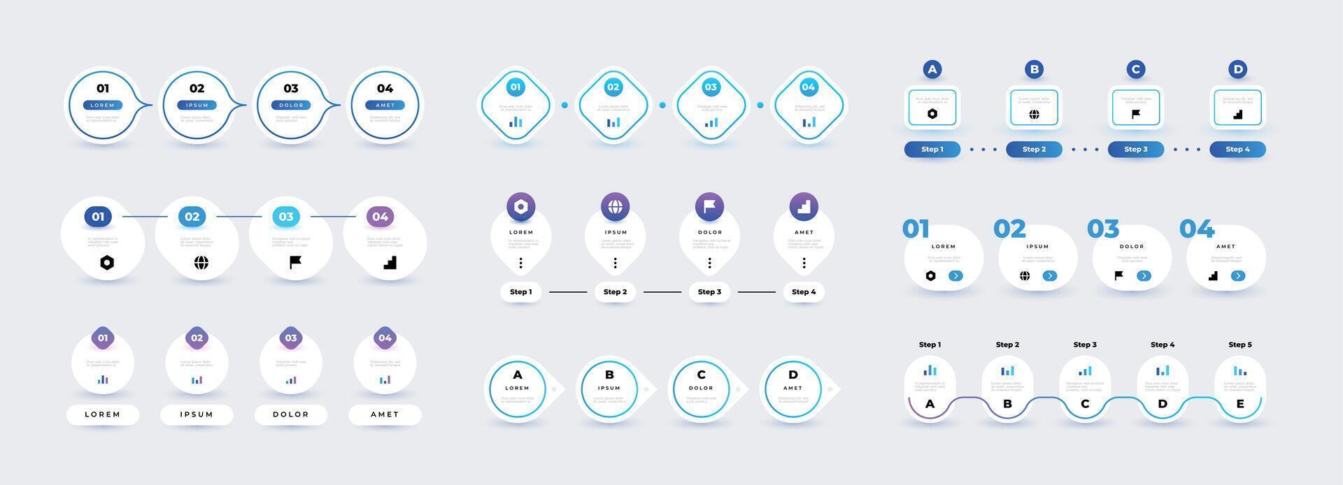 Step infographic. 4 elements flow chart business template, square and round timeline graphic banner. Vector modern presentation mockup