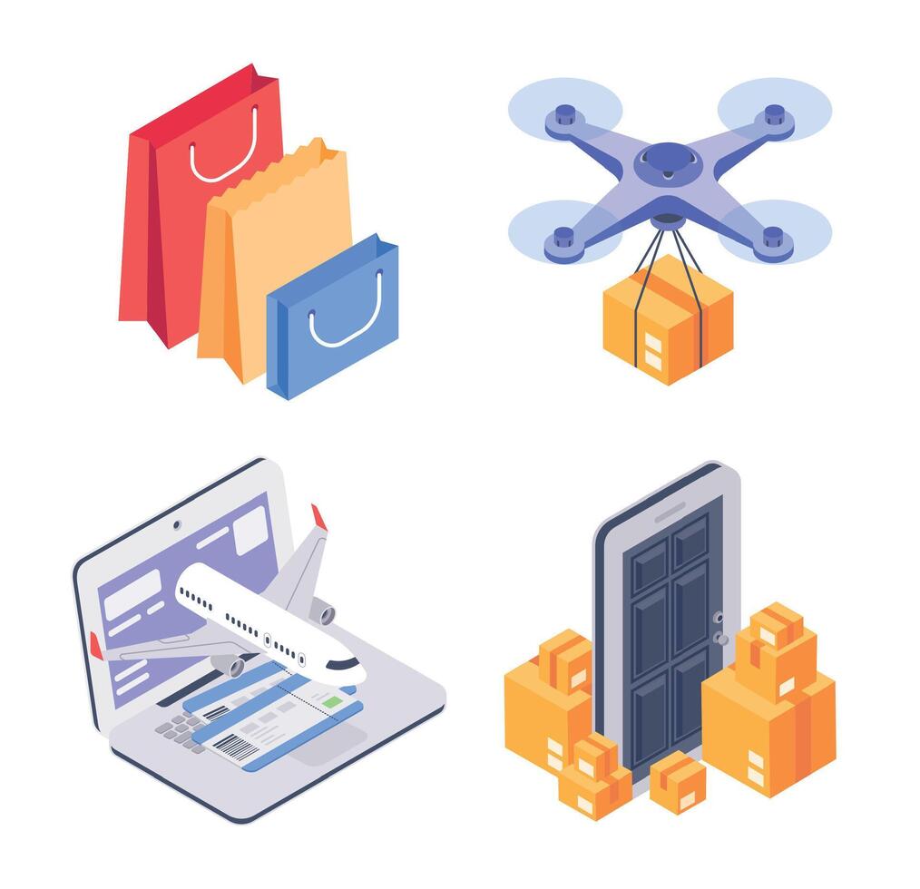 Isometric shopping icon concept, make order and delivery vector