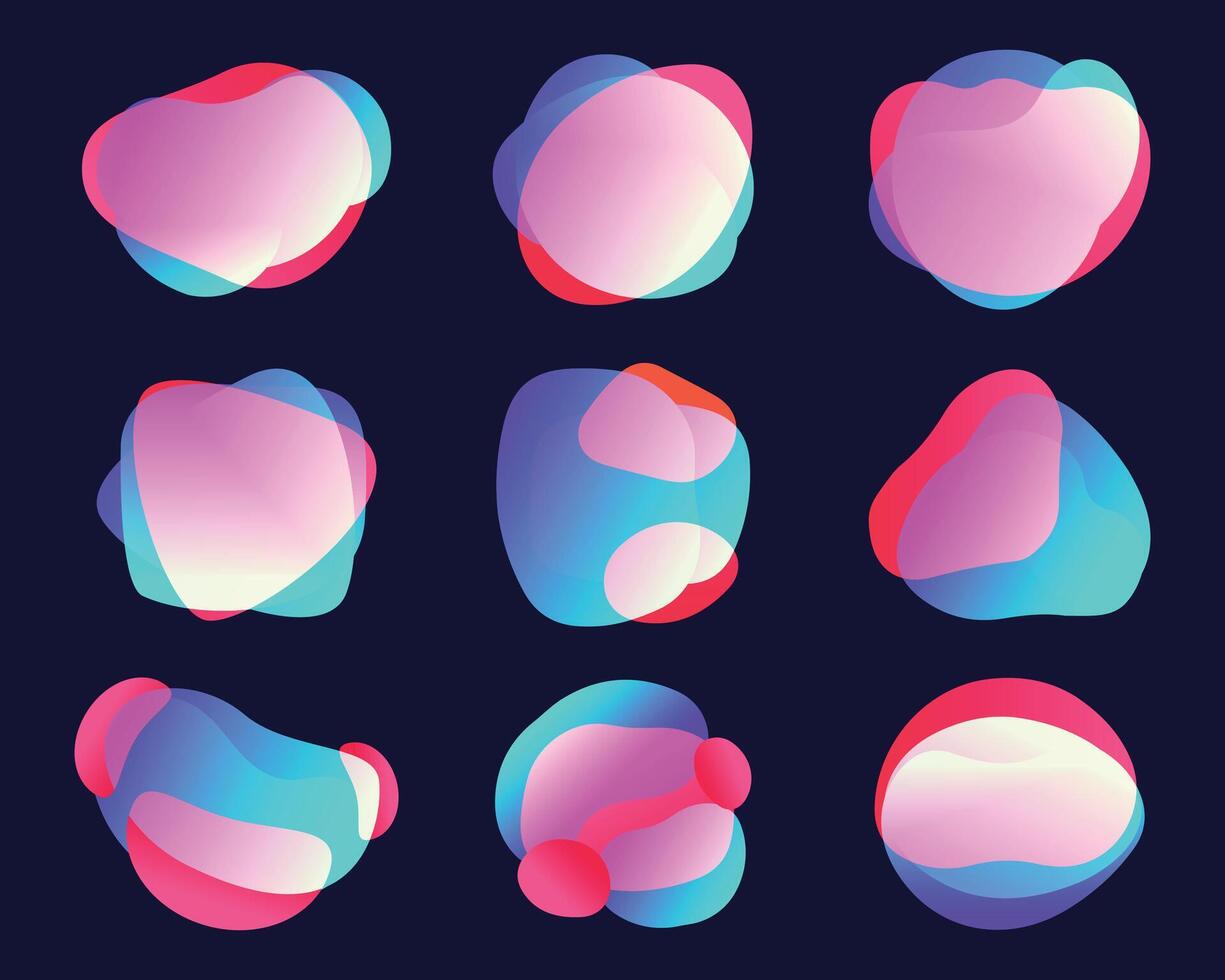 orgánico degradado formas resumen vistoso cifras con diferente saturado colores. vistoso líquido moléculas, burbuja y chapoteo vector conjunto