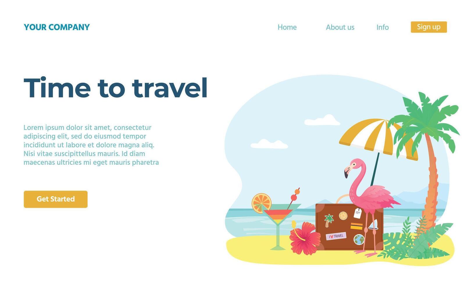 Time to travel concept landing page, sea rest vector