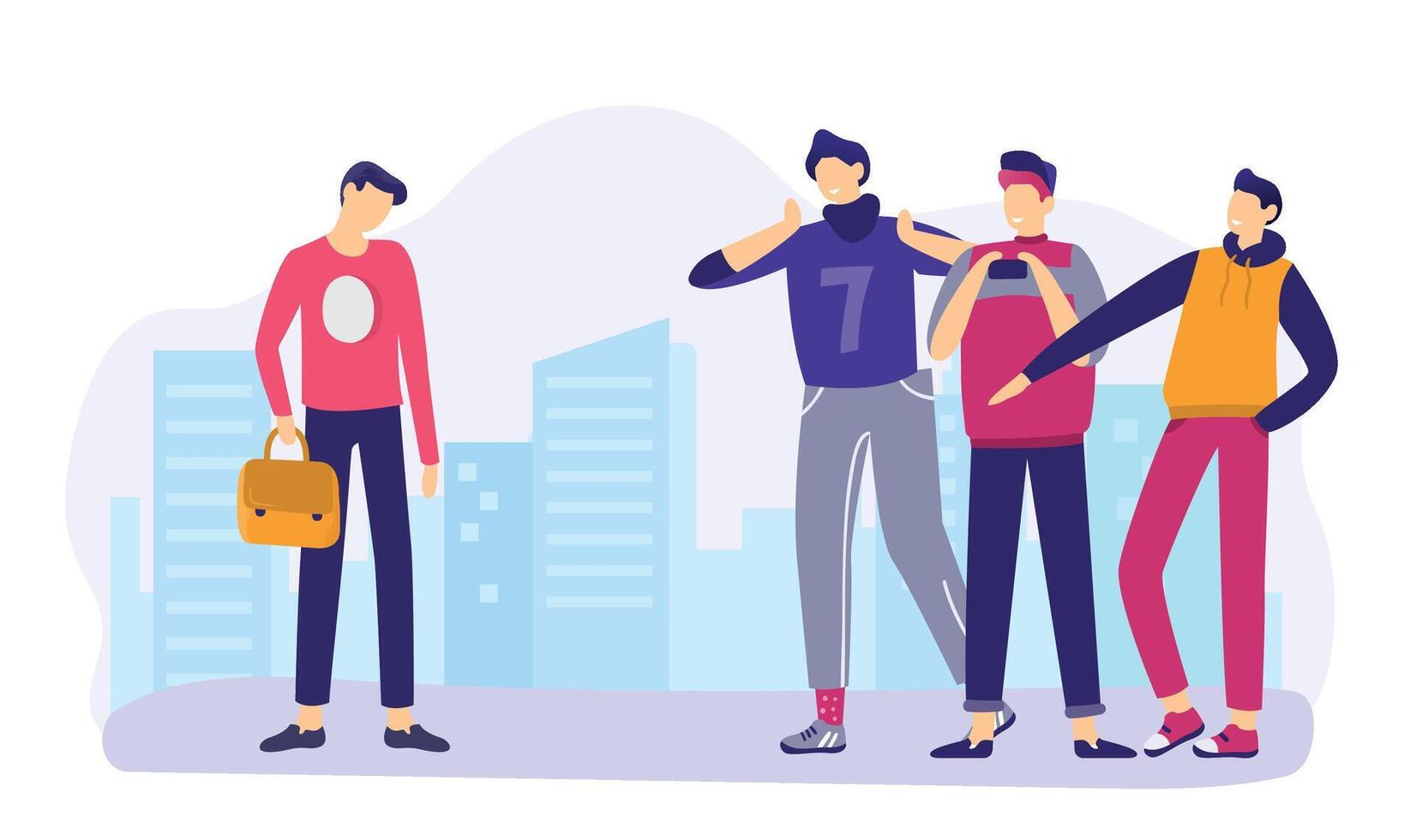 School bullying concept, boy upset and alone vector