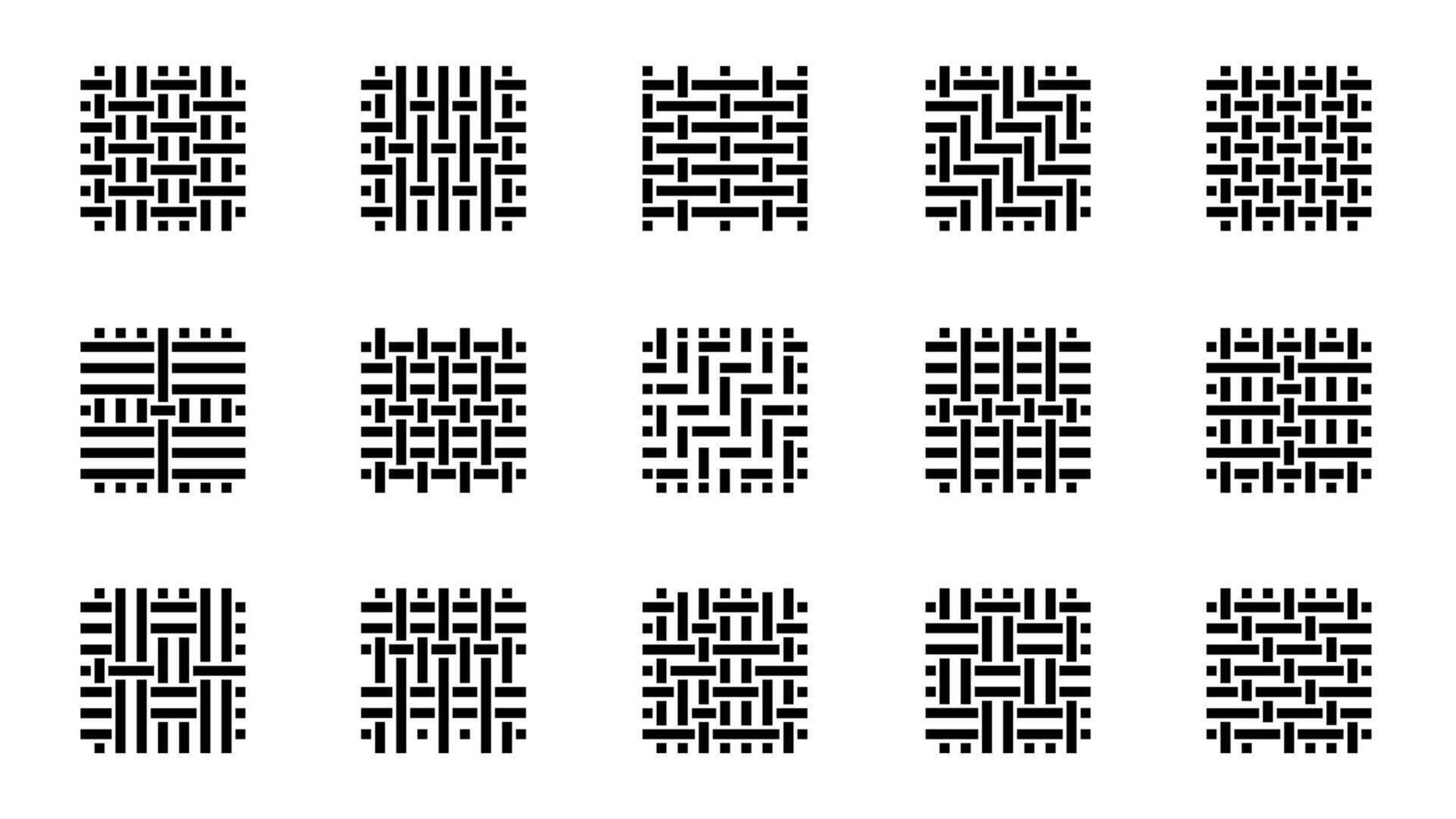 Weaving sample. Woven fabric textile swatch, cotton linen wool velvet, print with textile threads. Vector fabric texture set