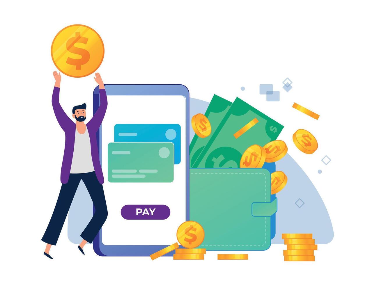Online payment, financial transaction and money tranfer vector