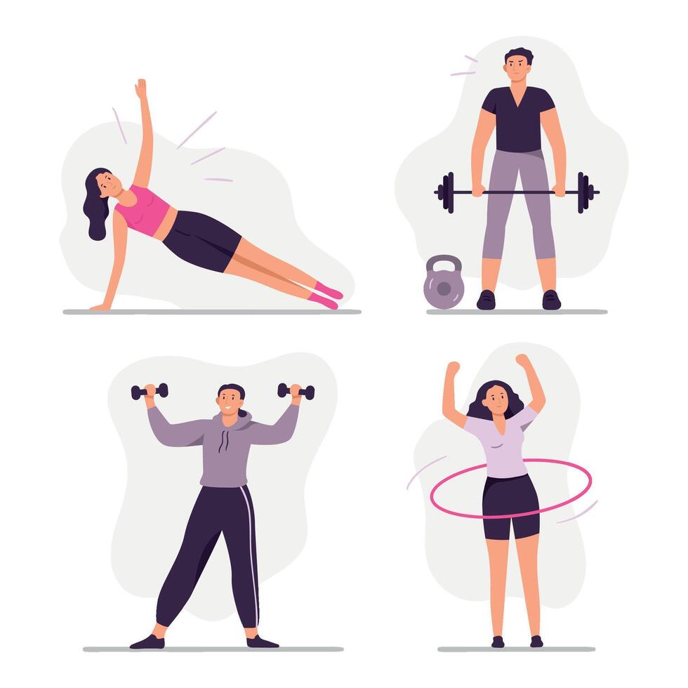 Sport people, do fitness exercise by woman and man vector