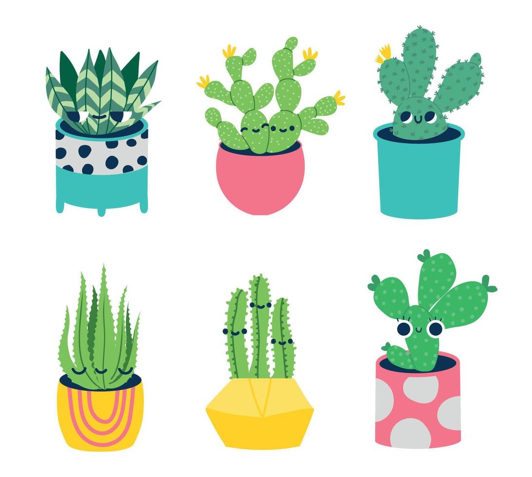 cactus con caras, hogar planta de conjunto vector