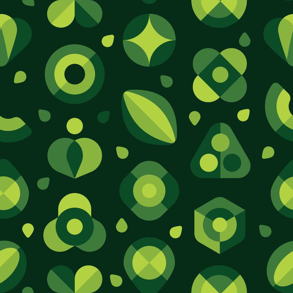Flat geometric pattern. Seamless print of minimalistic green organic shapes and abstract figures. Vector texture