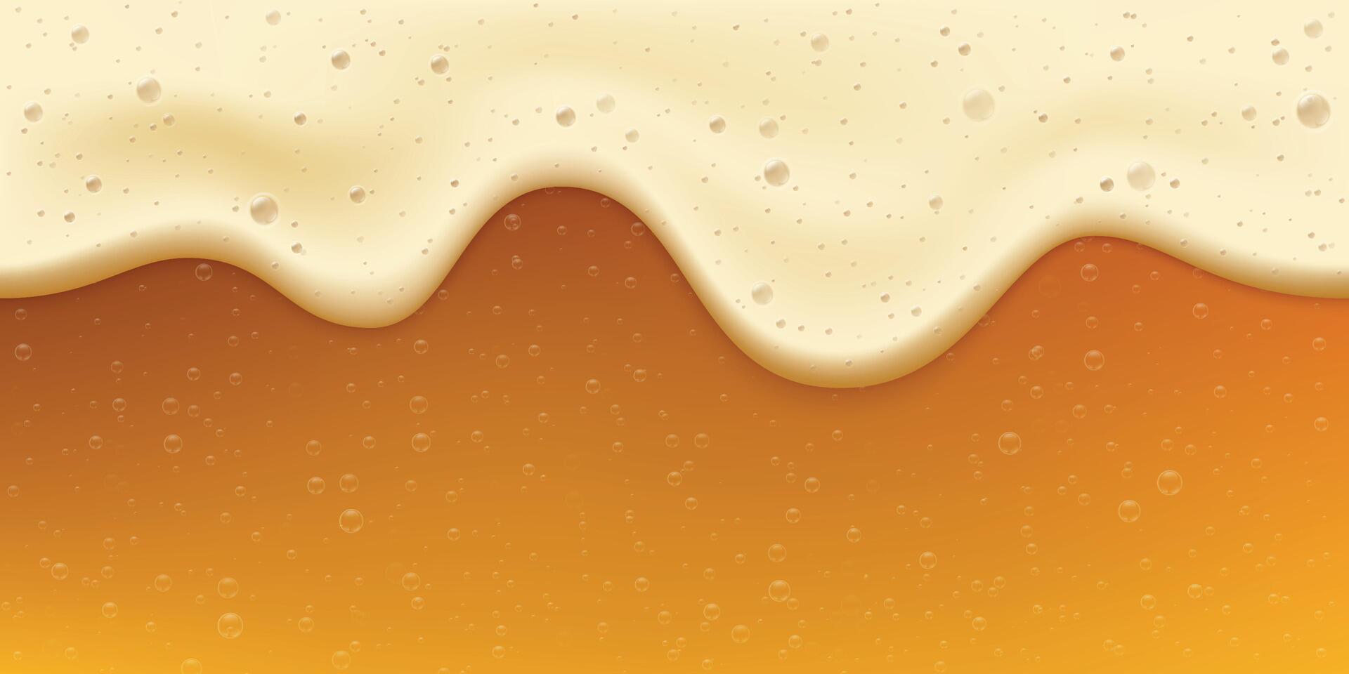 Realistic fresh golden beer with bubble and foam. Oktoberfest banner. Cool gold beverage. Craft beer festival celebration vector background