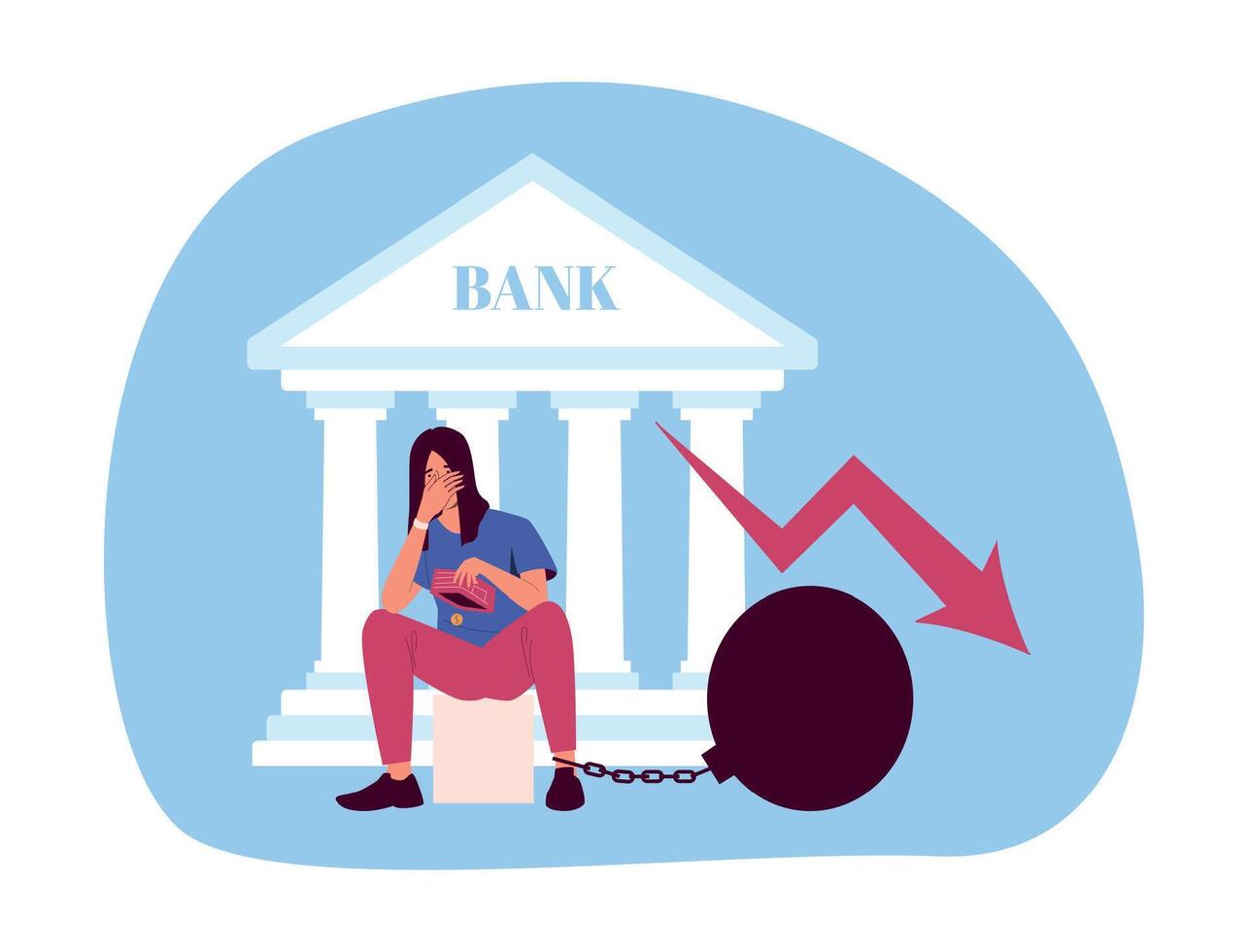 Financial crisis, upset person with debt near bank vector
