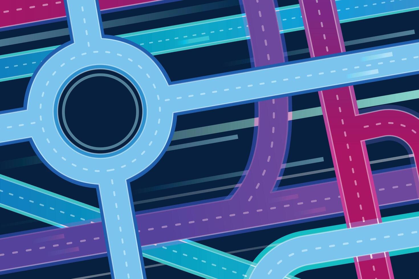 Road interchange top view, night highway from above concept. Futuristic freeway construction, big city traffic infrastructure vector scene