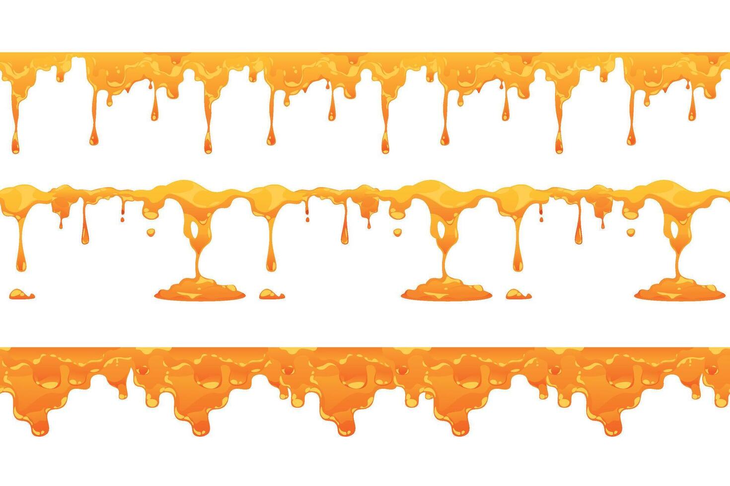 Honey drip pattern. Seamless print with pouring bee sweet nectar, melting liquid syrup drops for wrapping wallpaper fabric design. Vector texture