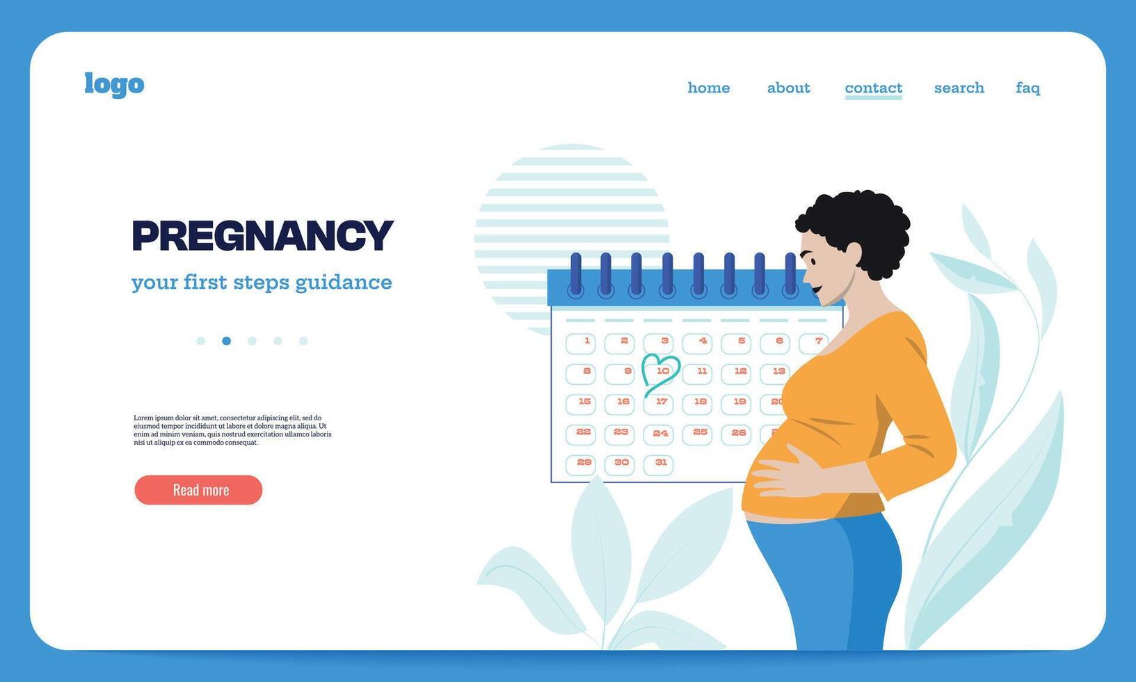 Pregnancy landing page. Mother and baby characters on maternity leave banner, cartoon pregnant woman characters on banner. Vector illustration