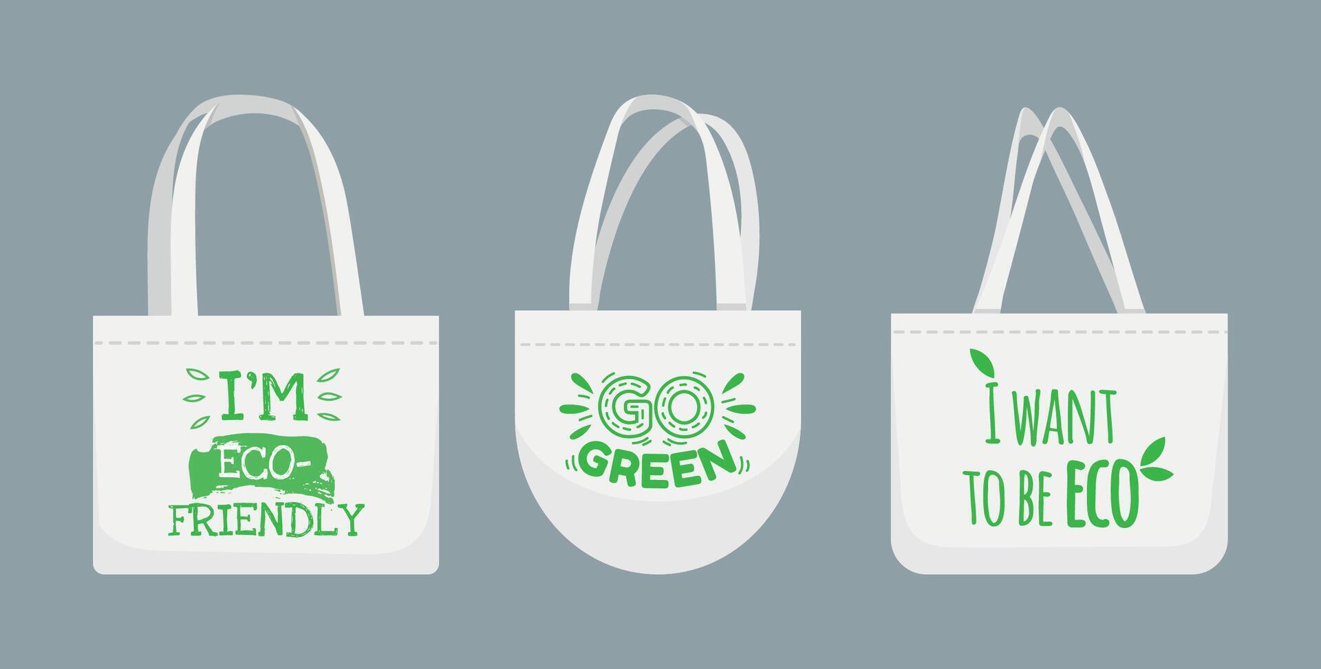 Eco friendly fabric bag collection, cotton material vector