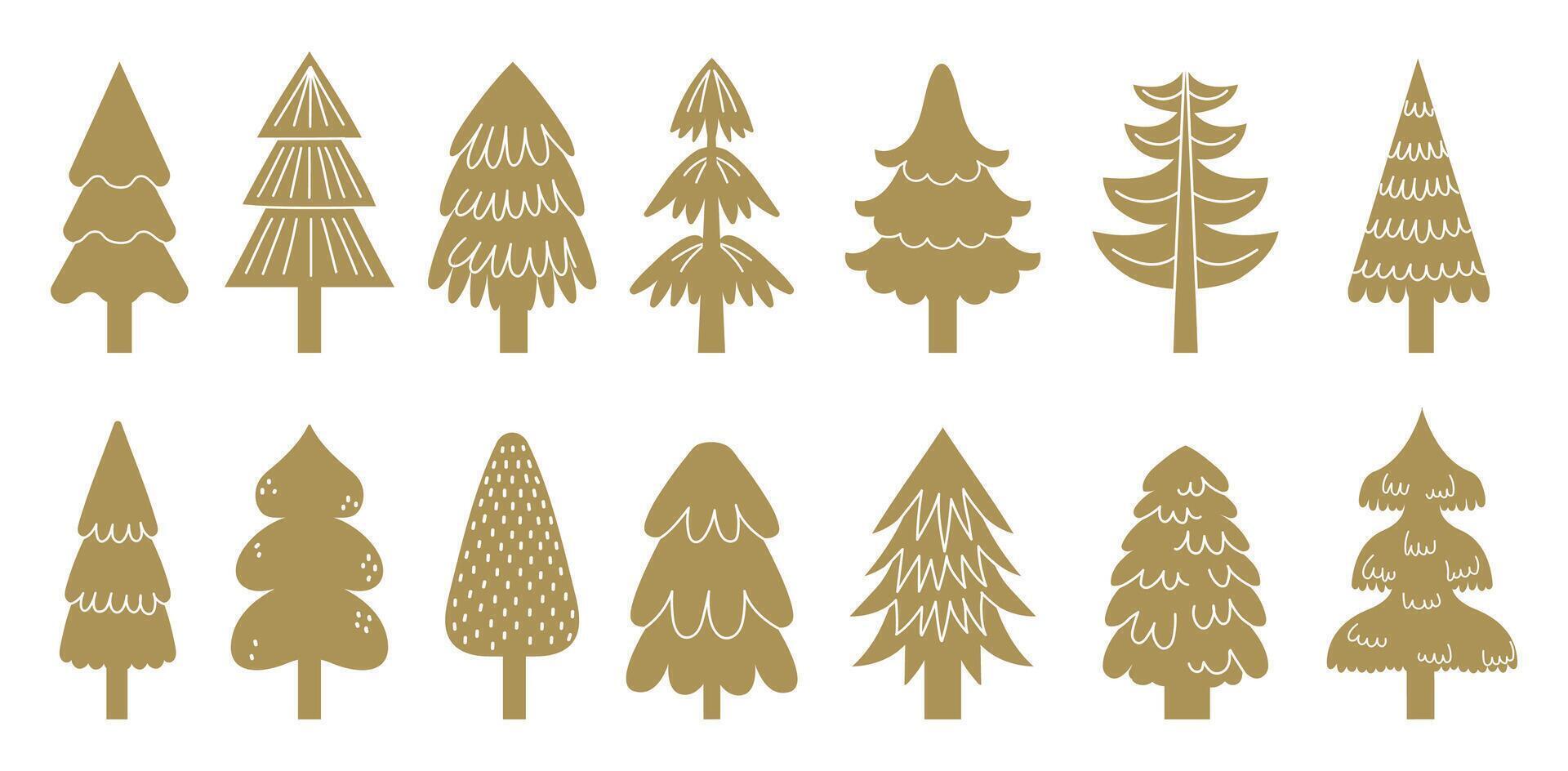 dorado Navidad árbol íconos de colección para fiesta vector