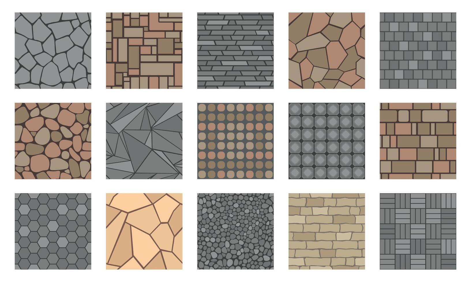 Pavement stones. Street cobblestone tile path, sidewalk and garden patio floor texture, outdoor concrete alley. Vector park road paving plan