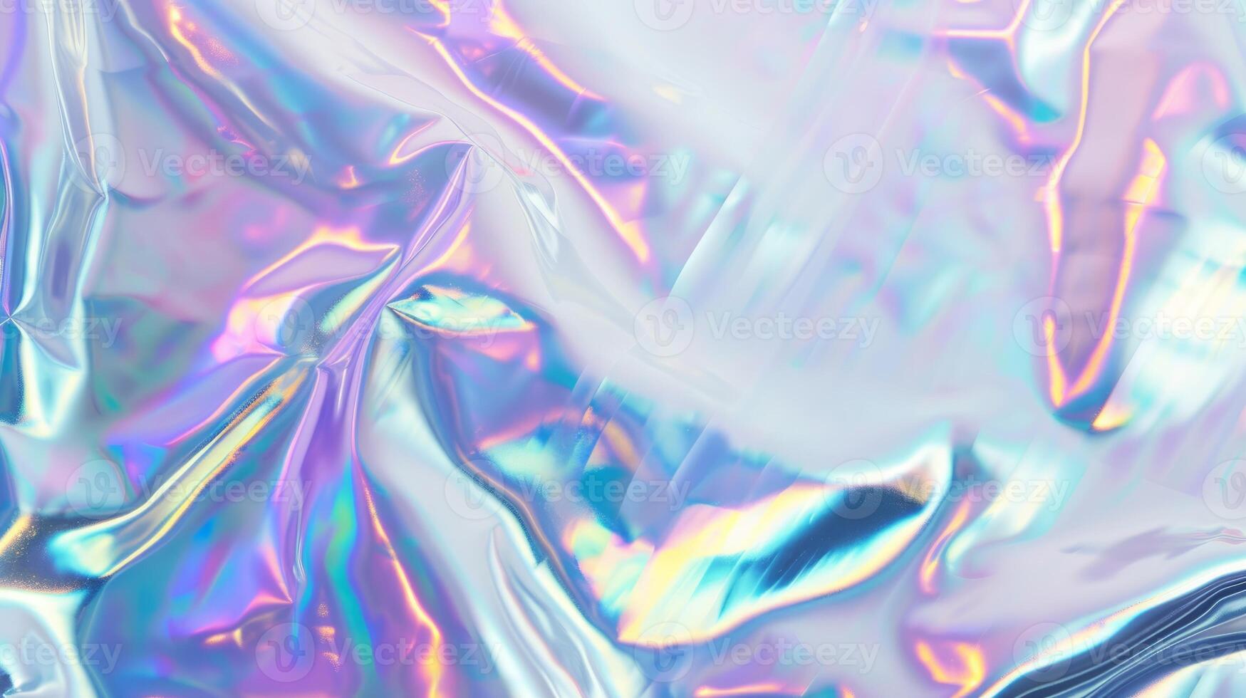 AI Generated Holographic abstract backdrop with foil texture. Vibrant glowing radiant wallpaper in retro 90s vaporwave style. photo