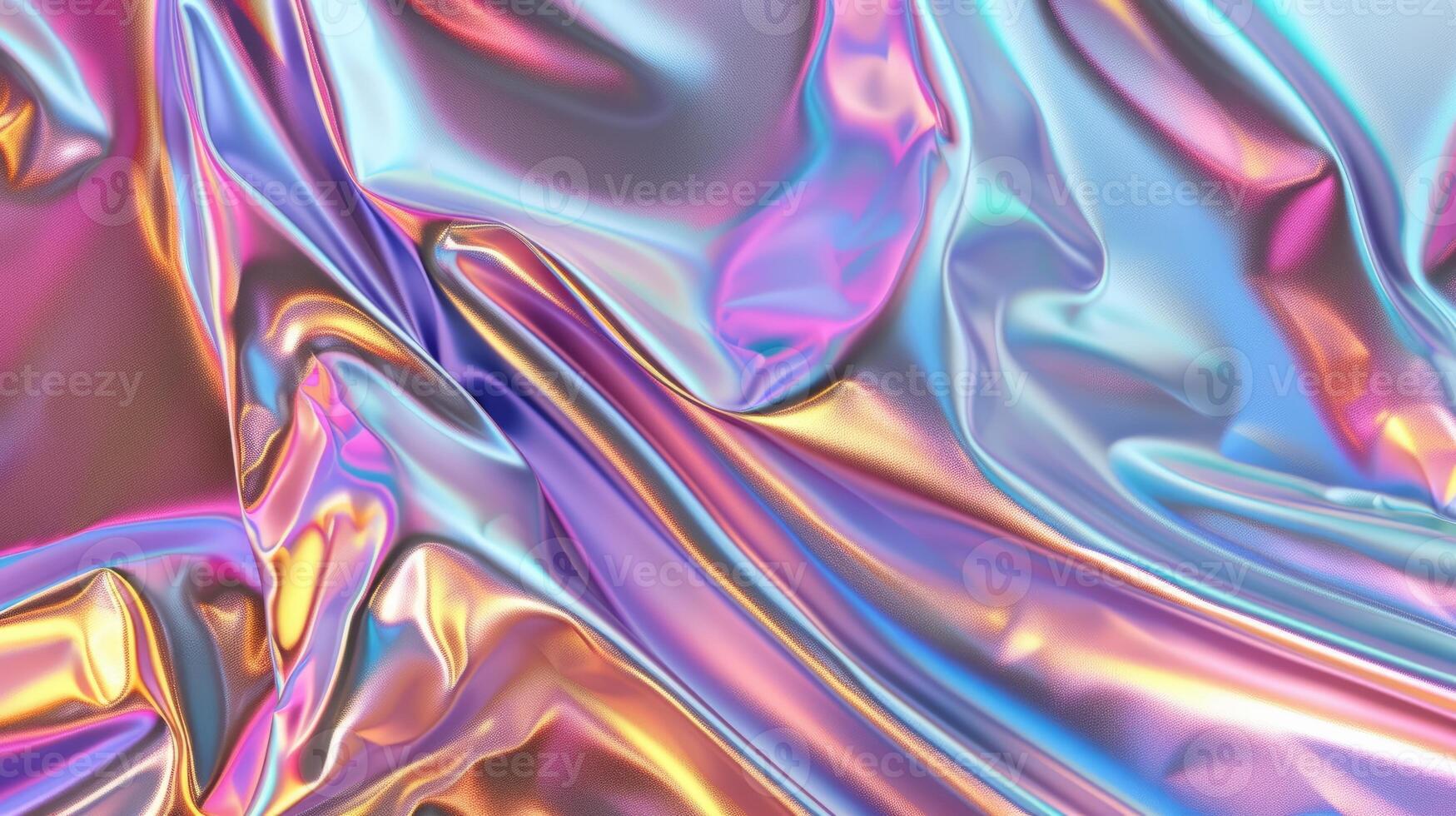 AI Generated Holographic abstract backdrop with foil texture. Vibrant glowing radiant wallpaper in retro 90s vaporwave style. photo