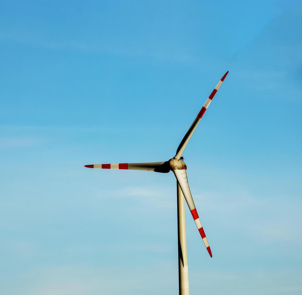 Wind farm park next to a road in Austria in sunny weather. photo