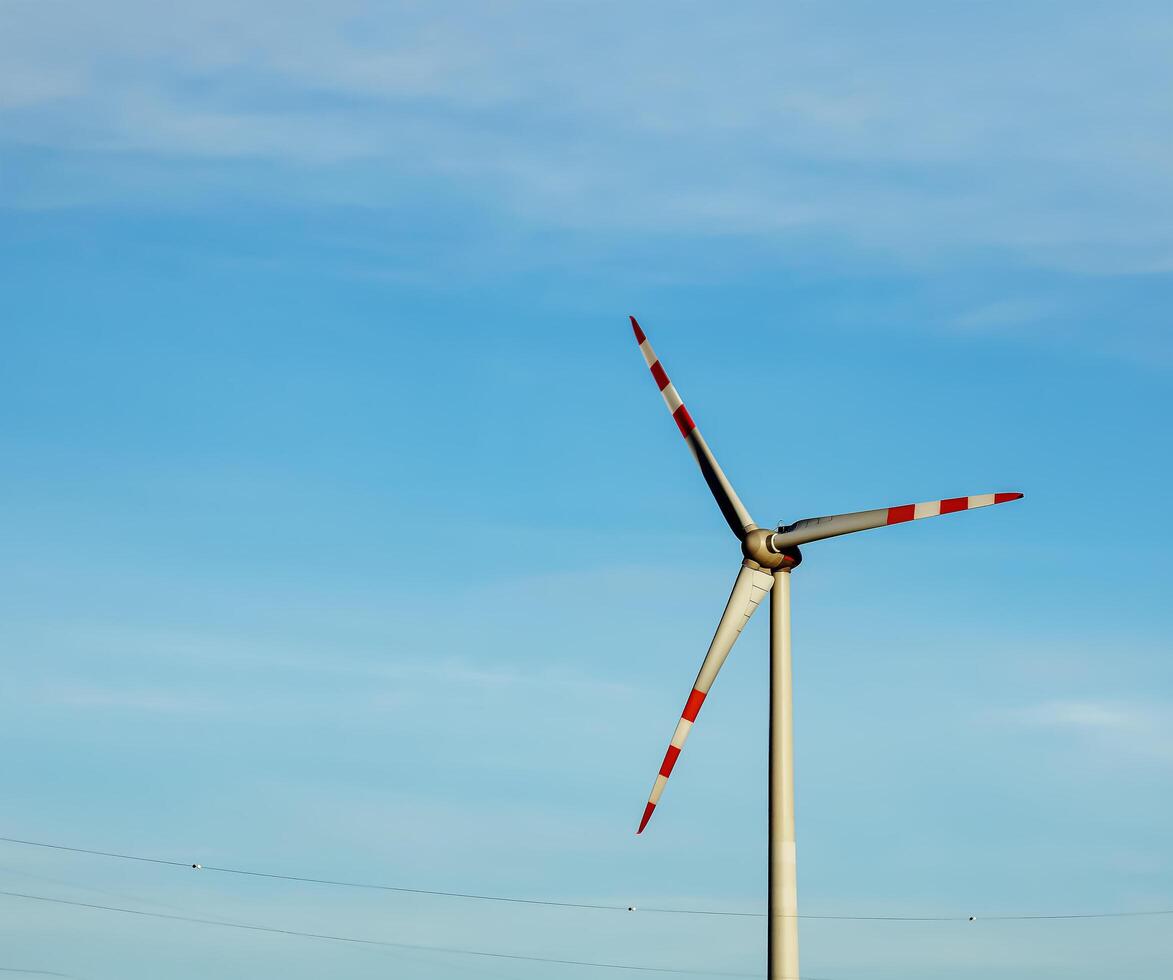 Wind farm park next to a road in Austria in sunny weather. photo