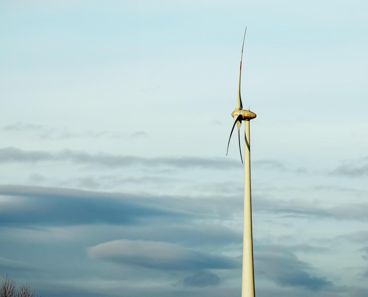 Wind farm park next to a road in Austria in sunny weather. photo