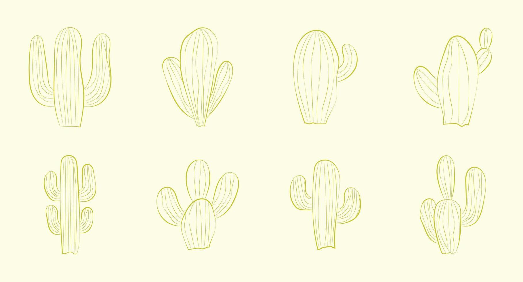 Hand Drawn Line Art Cactus, Isolated on White Background. Outline Cactus Element Illustration, Vector Illustration Collection