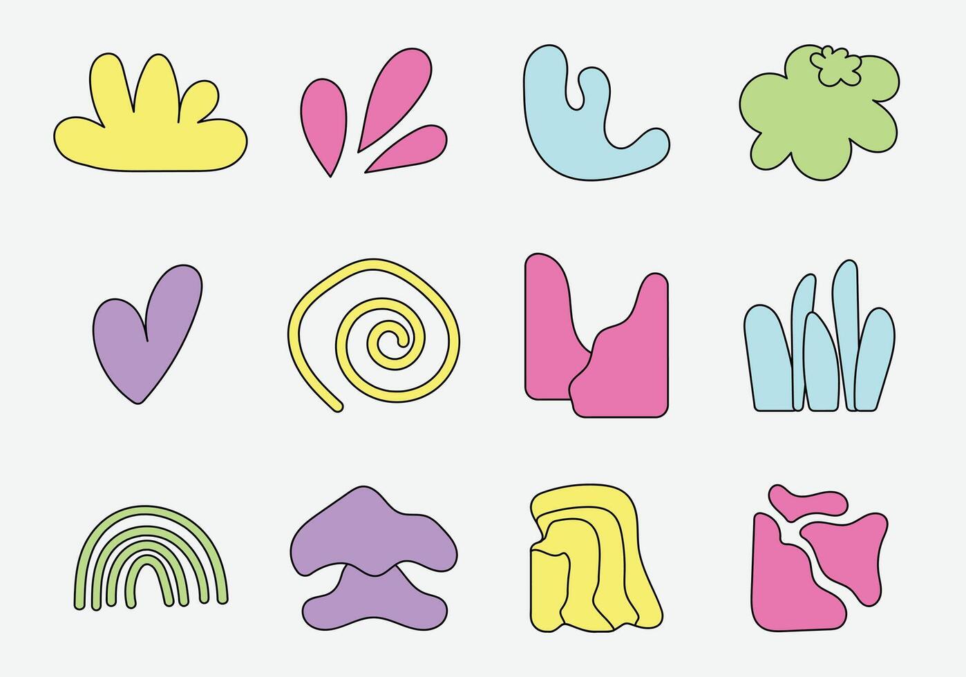 Aesthetic Doodle Hand Drawn Decoration Shape, Abstract Element, Vector Illustration Set