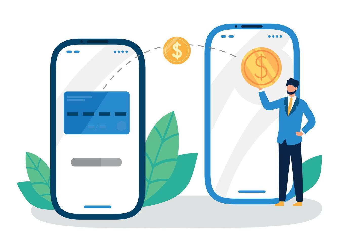 Money transfers, internet banking using smartphone for payment vector