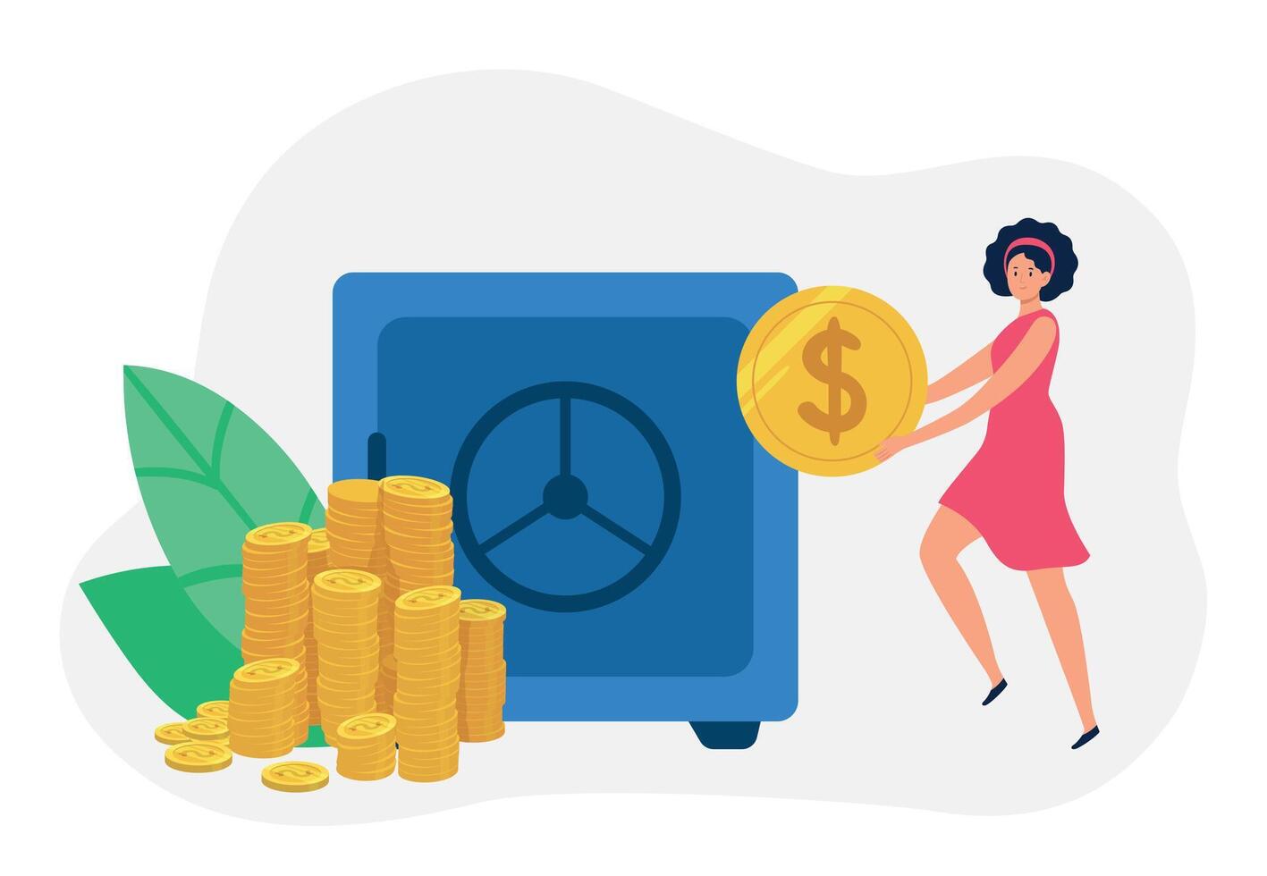 Money saving concept, keep finance in steel safe 39345458 Vector