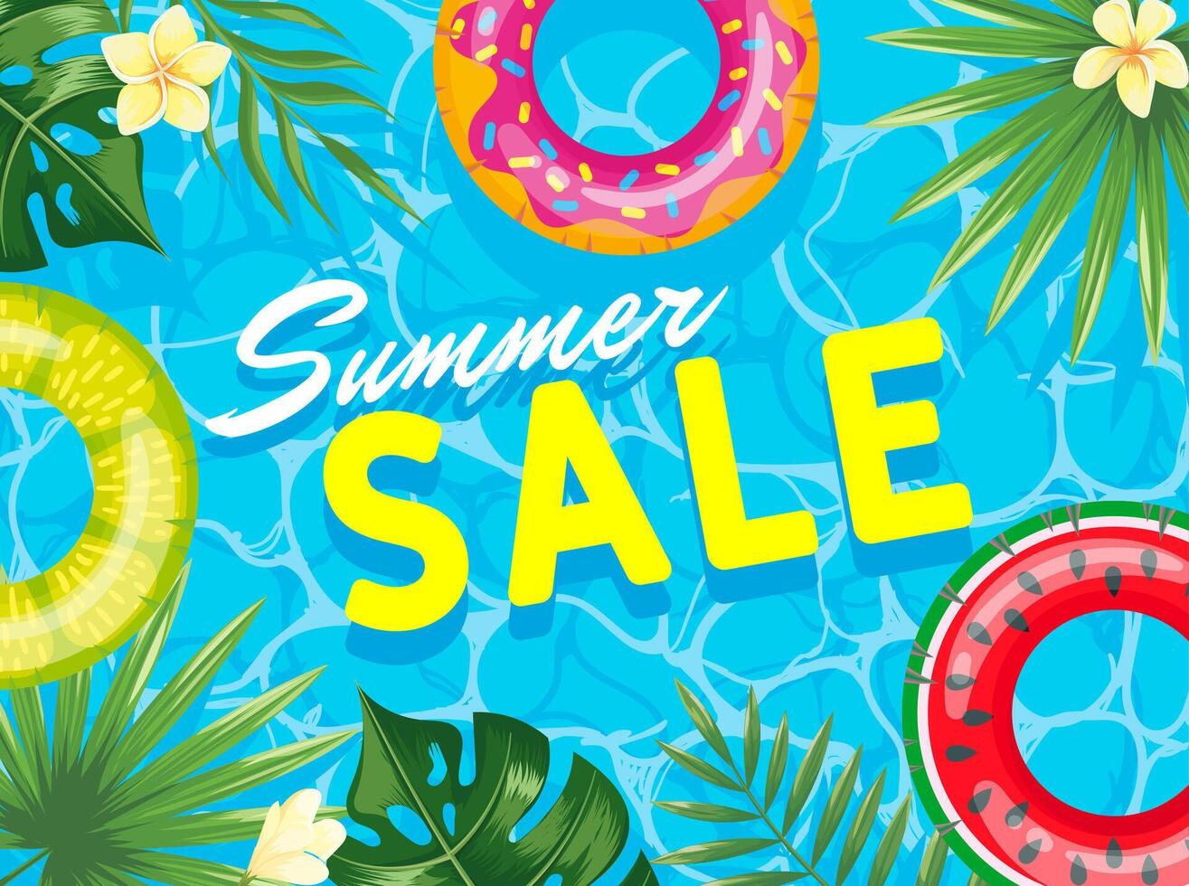 Summer sale top view swimming pool with rings vector