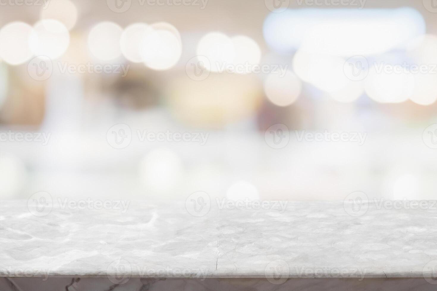 vacío blanco mármol Roca mesa parte superior y borroso restaurante interior antecedentes - lata usado para monitor o montaje tu productos foto